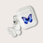 Luxury Painted blue butterfly pendant earphone case, wireless Bluetooth earphone protective case, airpods2 transparent soft case