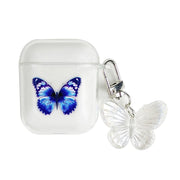 Luxury Painted blue butterfly pendant earphone case, wireless Bluetooth earphone protective case, airpods2 transparent soft case